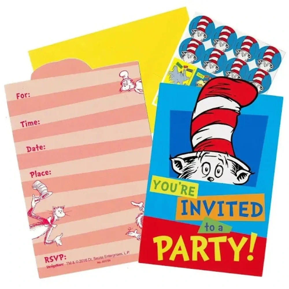 Dr. Seuss Postcard Paper Birthday Party Invitations - 6 1/4